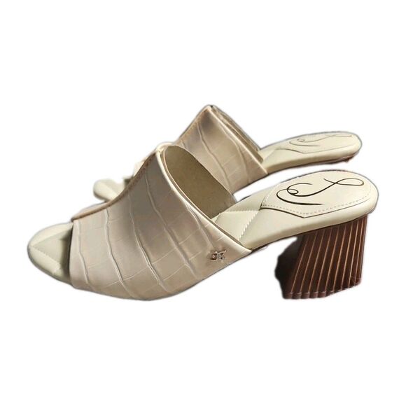 Sam Edelman Sonya Eggshell Sandal Block Heel Croc-Embossed Faux Leathe Size 8 M - Picture 4 of 10